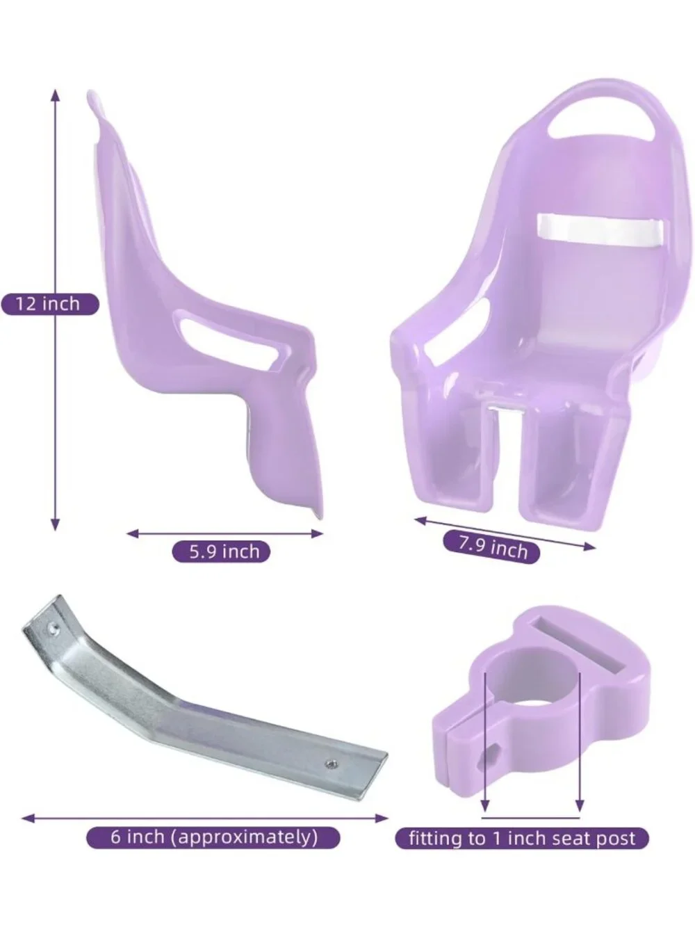Kids Bicycle Doll Seat - Purple Doll Chair Accessory for Kids' Bikes & Outdoor